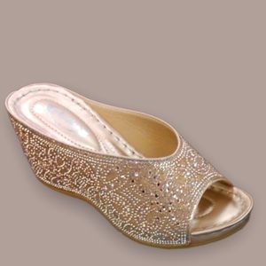 Italina Champagne Rhinestone Platform Wedge Sandal 7.5